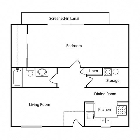 Floor plan for 1 bed, 1 bath, 810 sqft